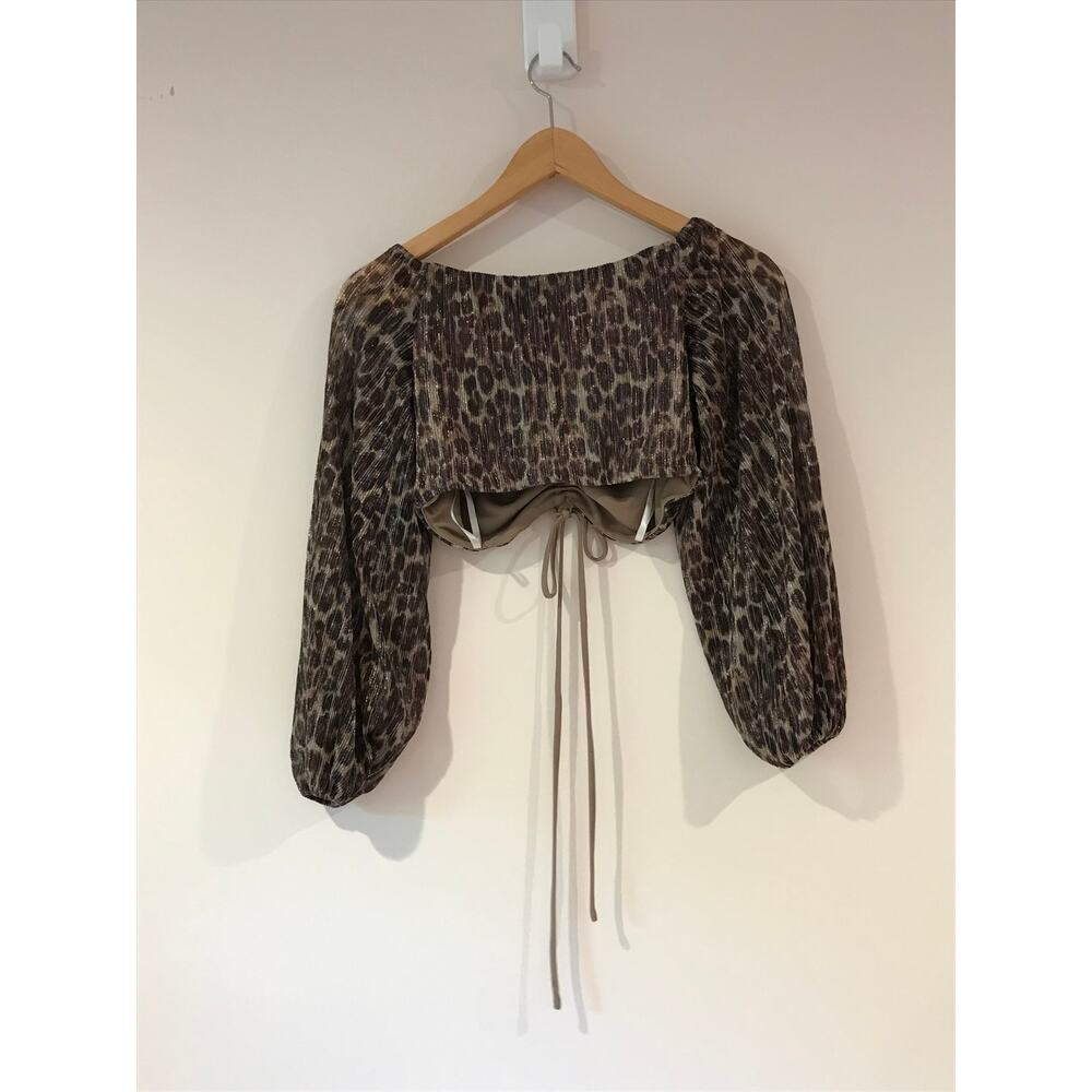LOVERS + FRIENDS Hank top brown black gold shimmer cheetah crop blouse - Picture 9 of 10